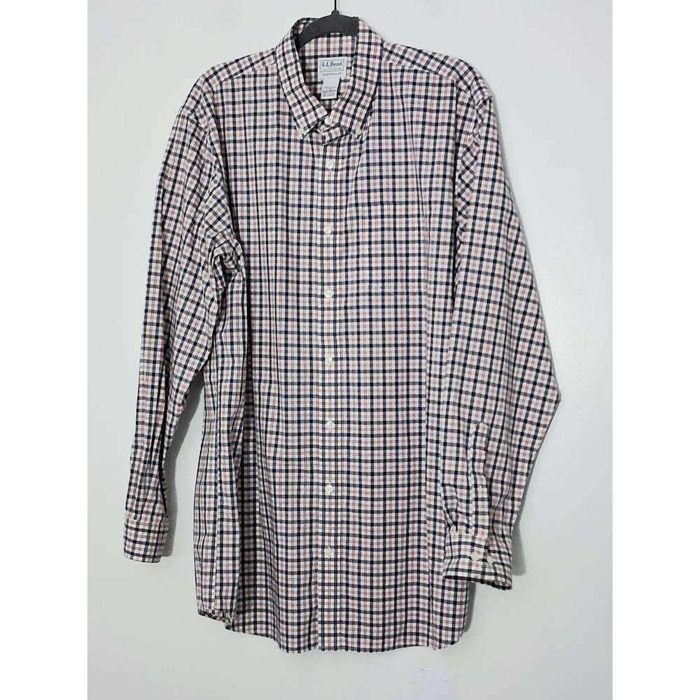 L.L. Bean Shirt Mens Sz Large Tall Multicolor Plaid Traditional Fit Button Down